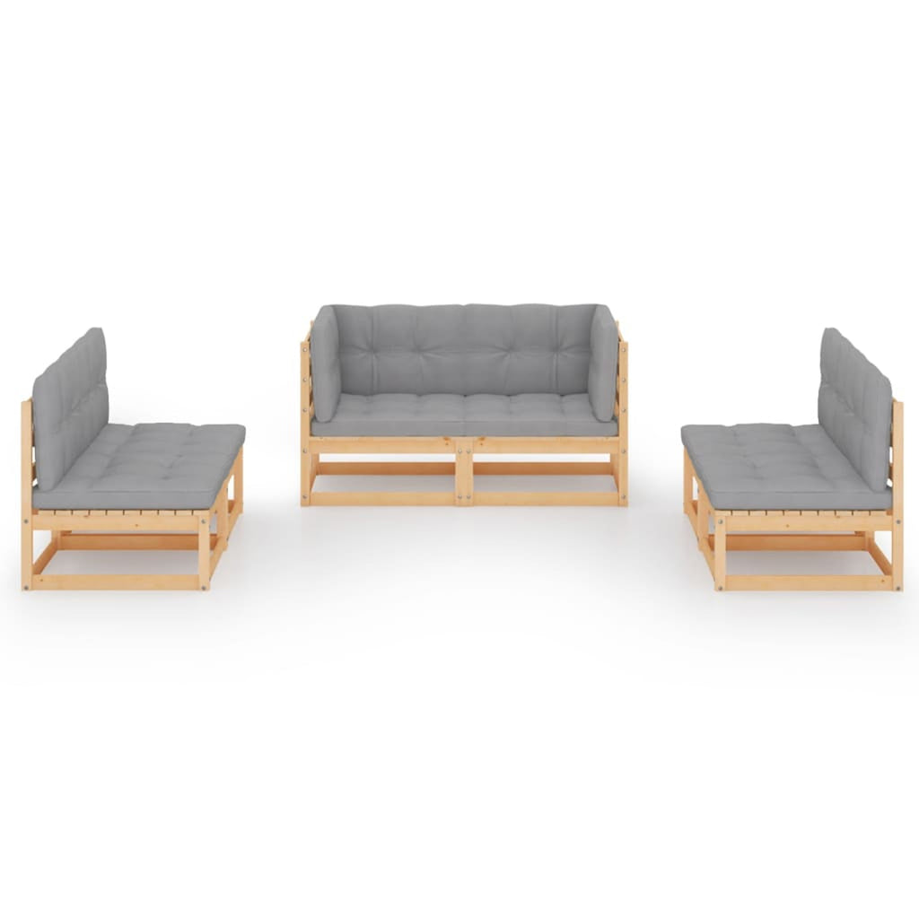 6 Piece Gray Cushioned Pinewood Sectional Sofa Set Y32875
