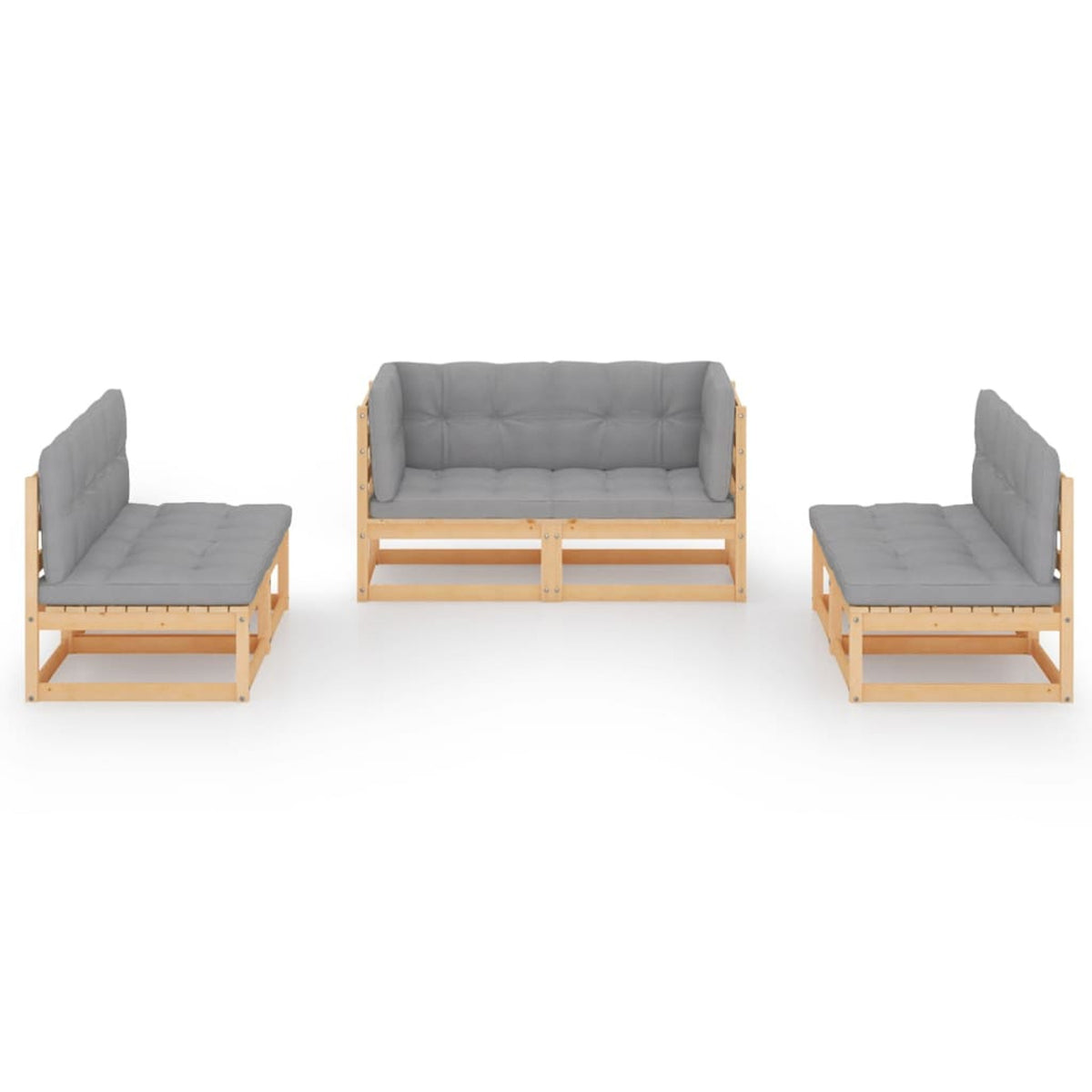 6 Piece Gray Cushioned Pinewood Sectional Sofa Set Y32875