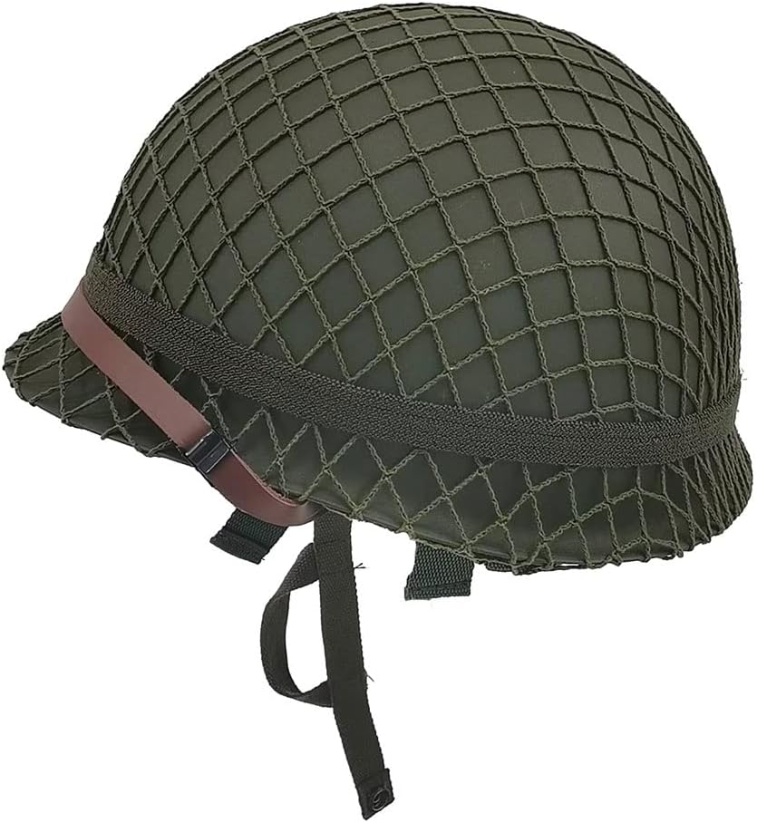 WW2 US Army M1 Helmet Metal Steel Shell Replica with Net Canvas Chin Strap Cat Eye Band K31239