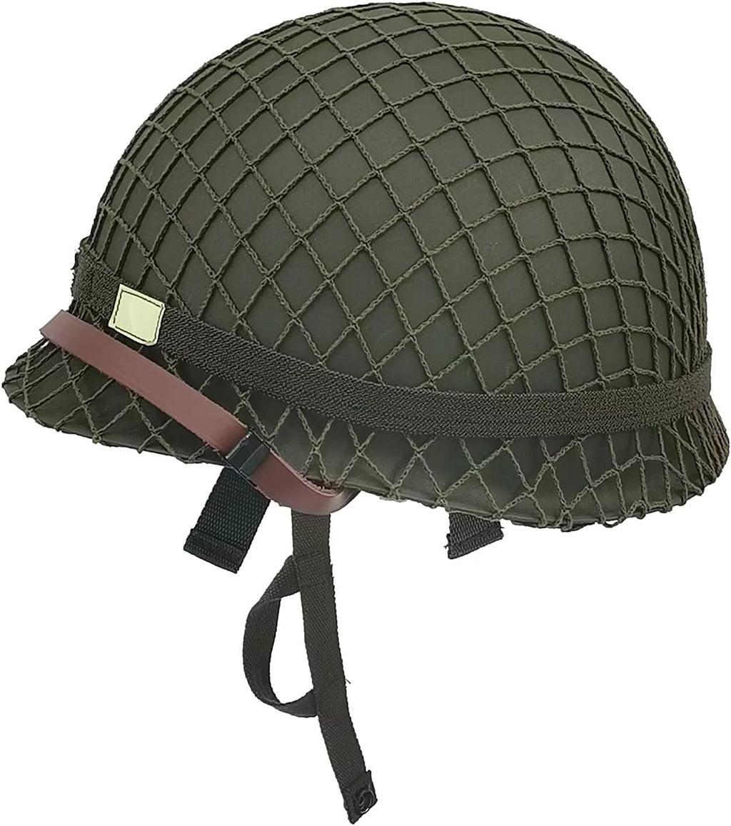 WW2 US Army M1 Helmet Metal Steel Shell Replica with Net Canvas Chin Strap Cat Eye Band K31239