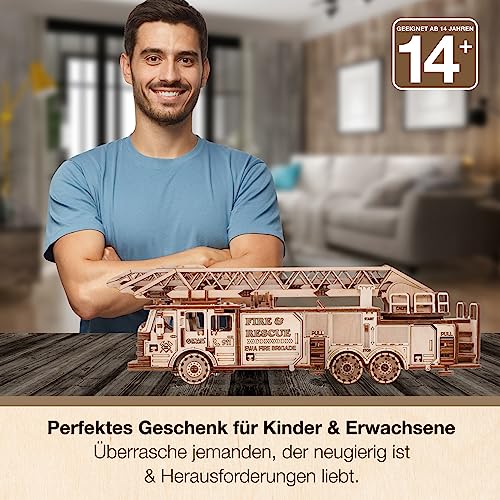 3D Wooden Puzzle Fire Truck Mechanical Model Kit with Wind Up Mechanism, 439 Pieces V96131
