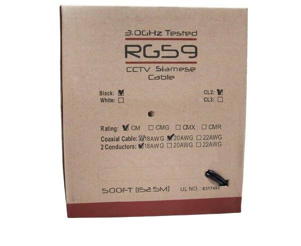 20AWG 1000ft Black RG59 Coaxial Cable D302707