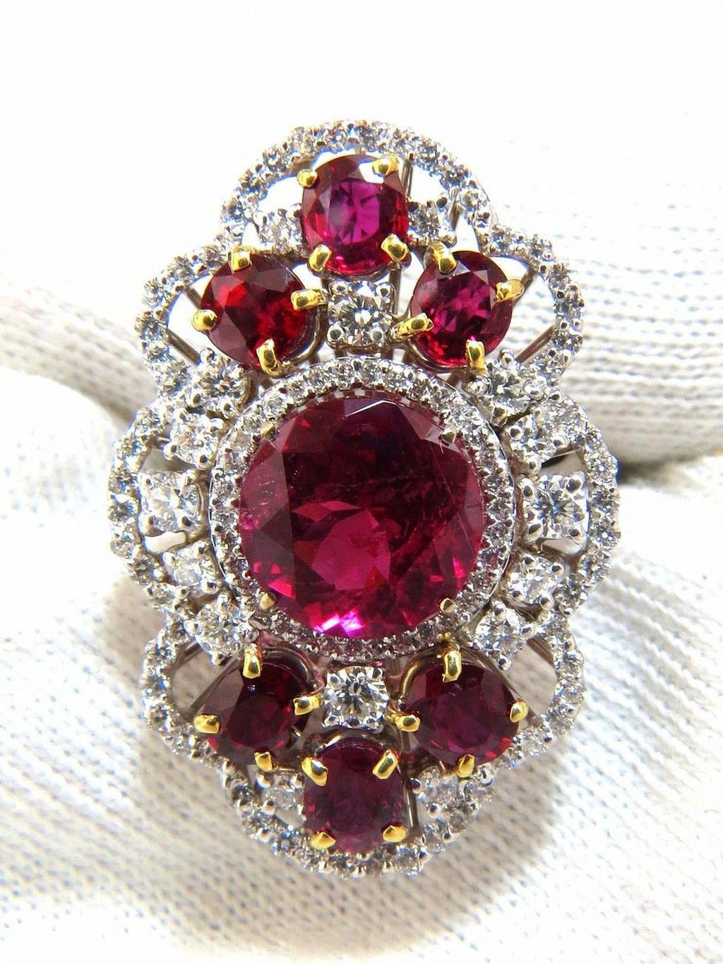 8.03CT Natural Tourmaline Ruby Diamond Cluster Ring A648165