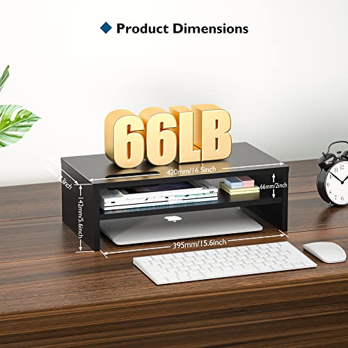 Wooden 2-Tier Monitor Stand Riser with Storage Organizer B238368