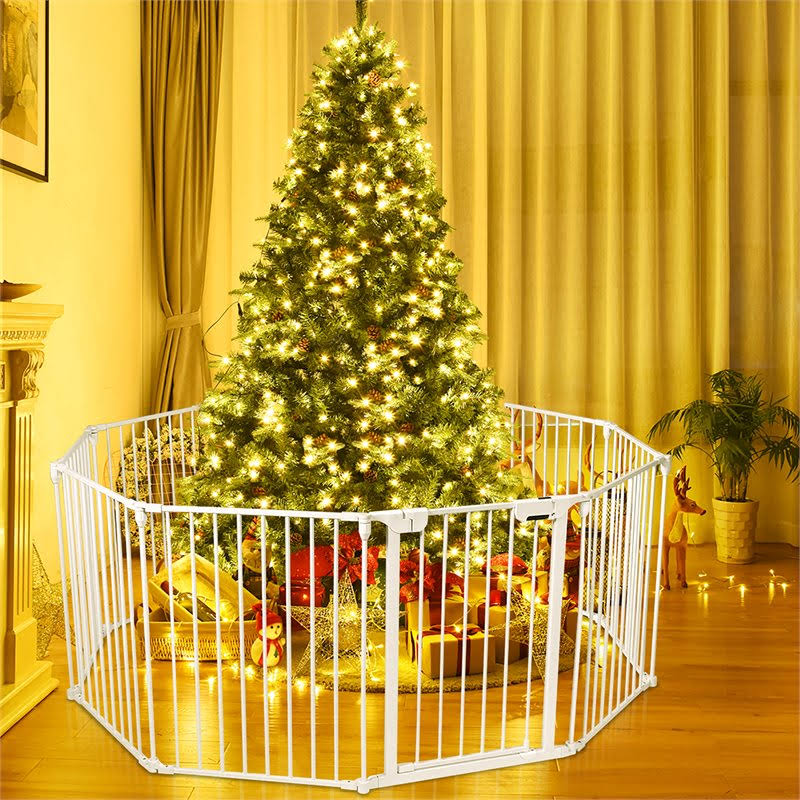 8 Panel Metal Gate Baby Pet Fence Playpen Barrier White F186