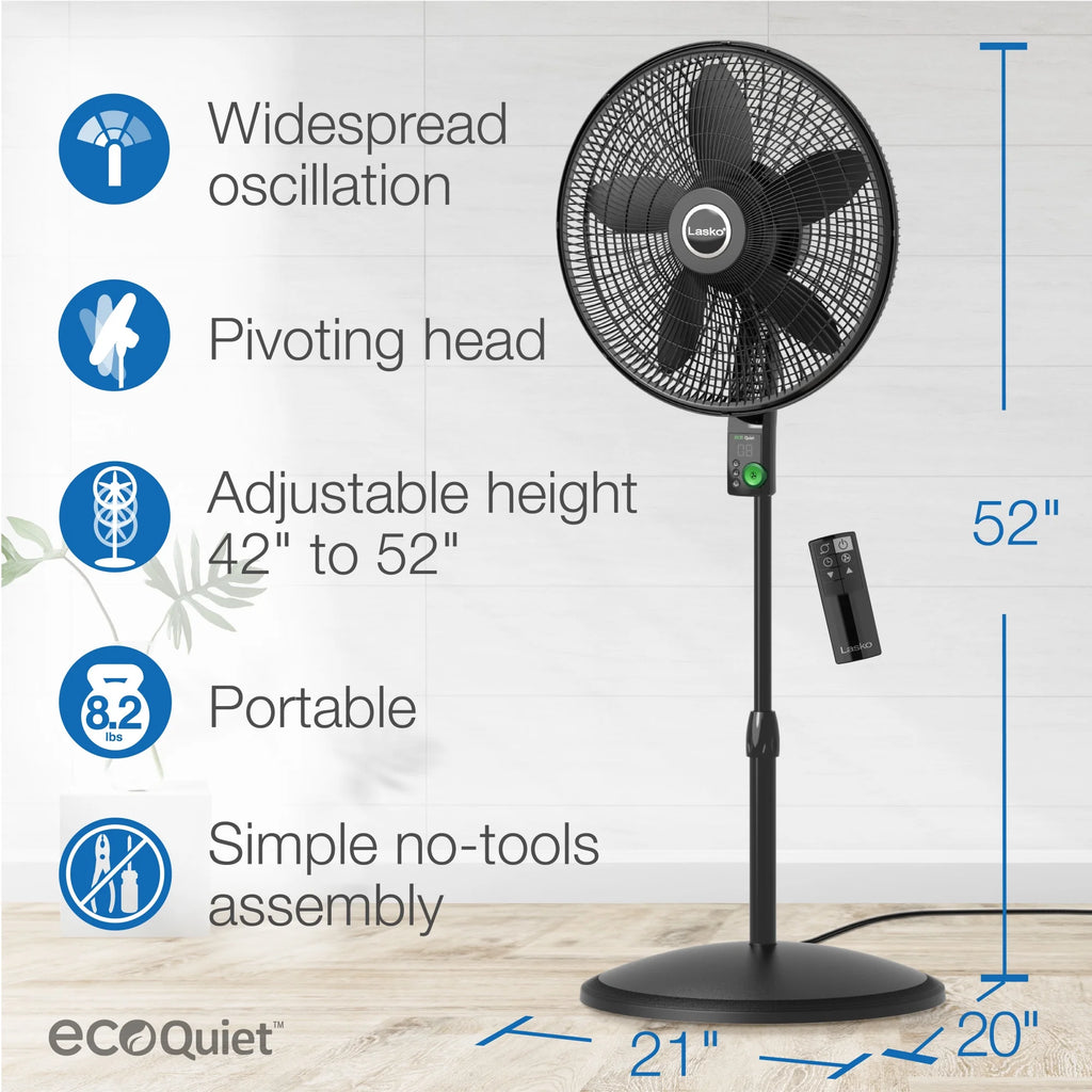 18" DC Motor Pedestal Fan with Remote, Black T450