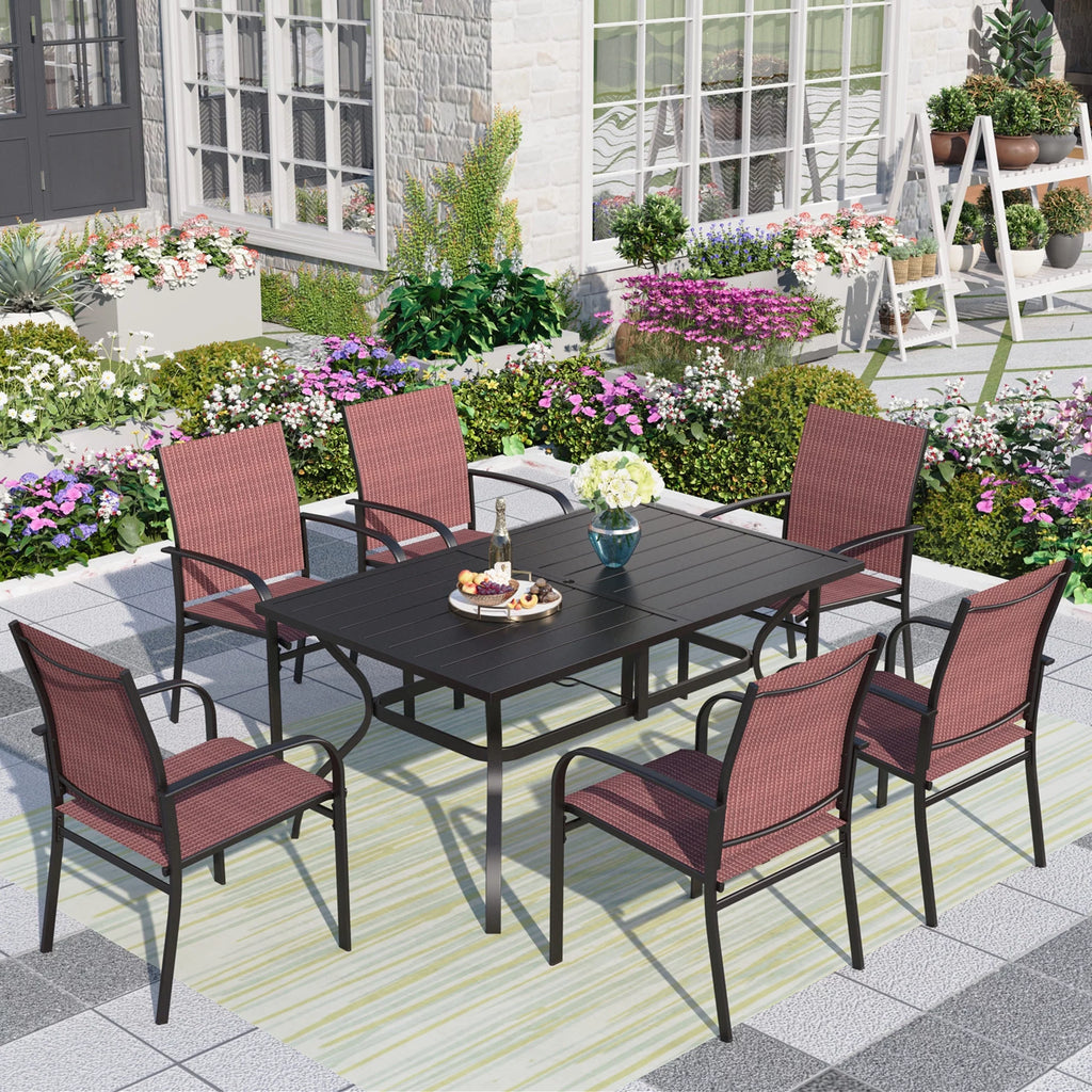 7-Piece Outdoor Patio Dining Set with Rectangle Steel Table & Textilene Chairs D9812