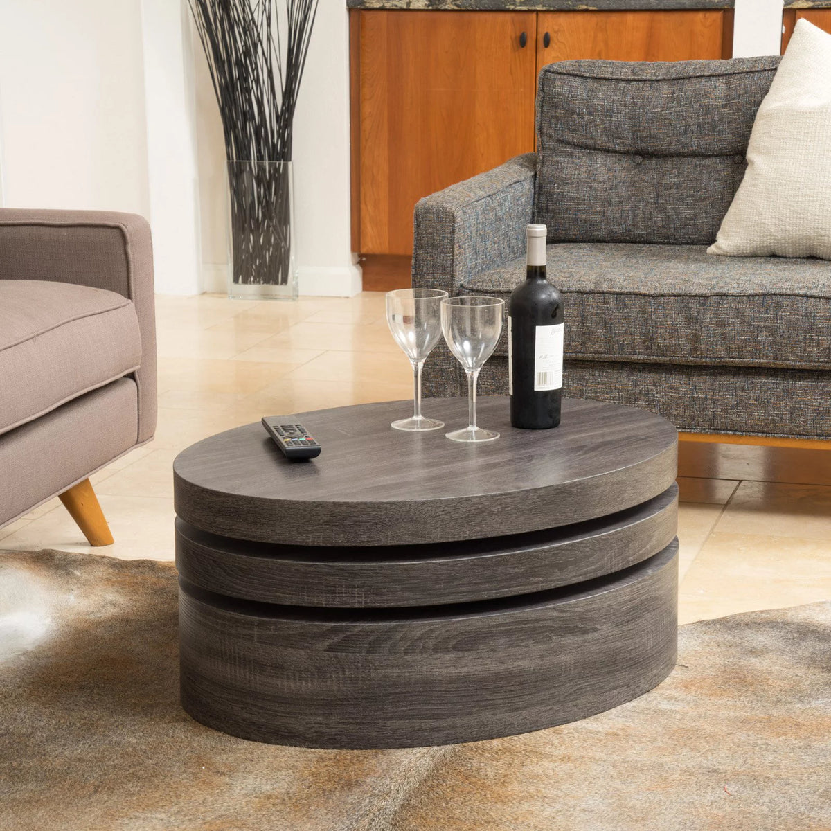 Oval Rotating Wood Coffee Table E534