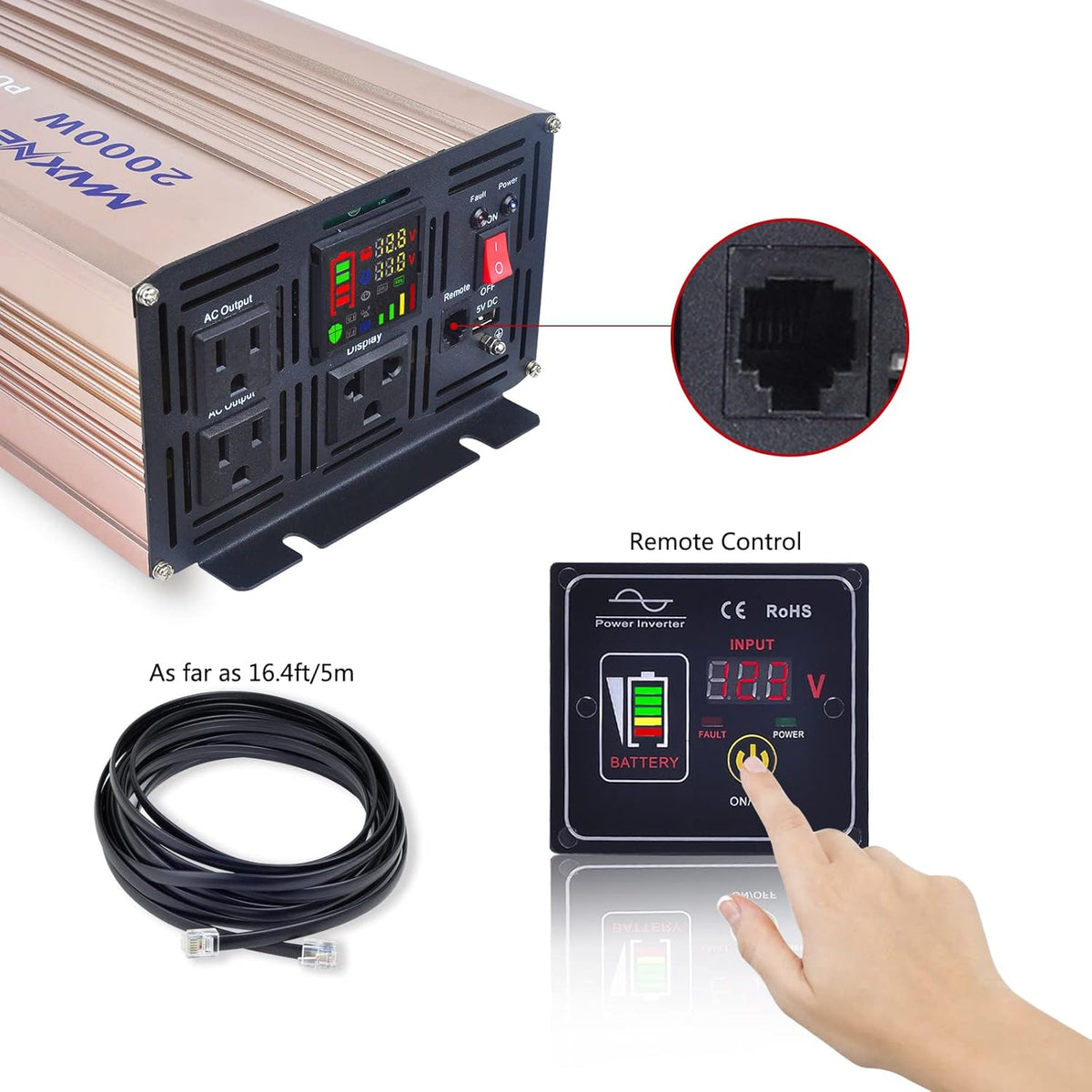 2000 Watts Pure Sine Wave Power Inverter with LCD Display V976