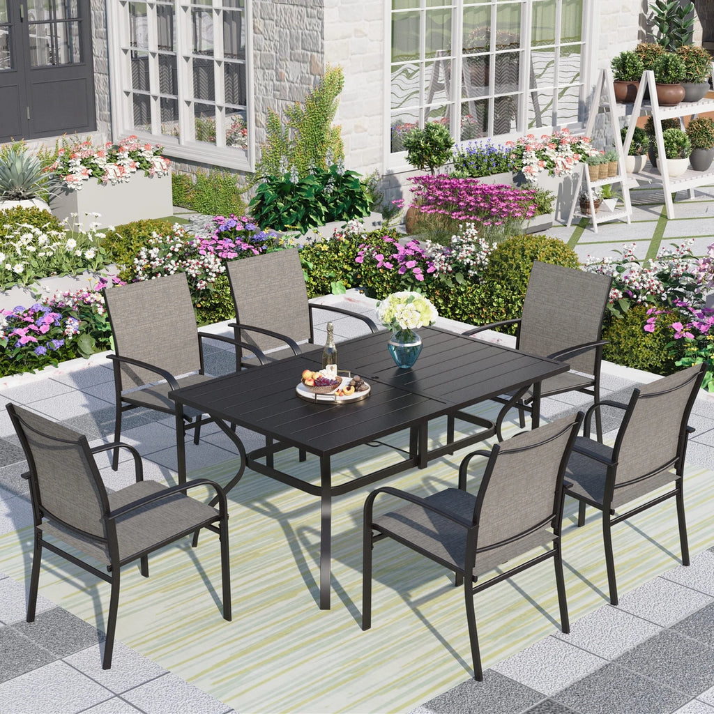 7-Piece Outdoor Patio Dining Set with Rectangle Steel Table & Textilene Chairs D9812