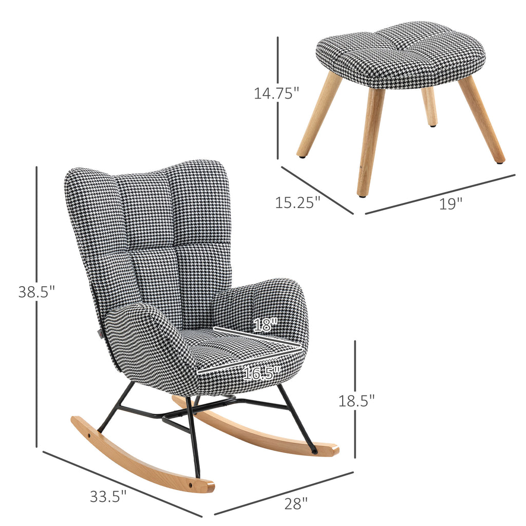 Upholstered Wingback Glider Rocker with Ottoman Set P779403