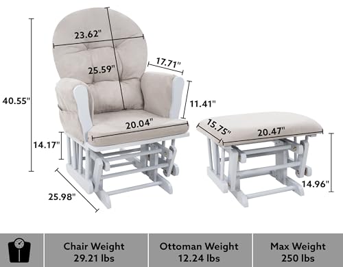 White Gray Reclining Glider Rocker with Ottoman A62523