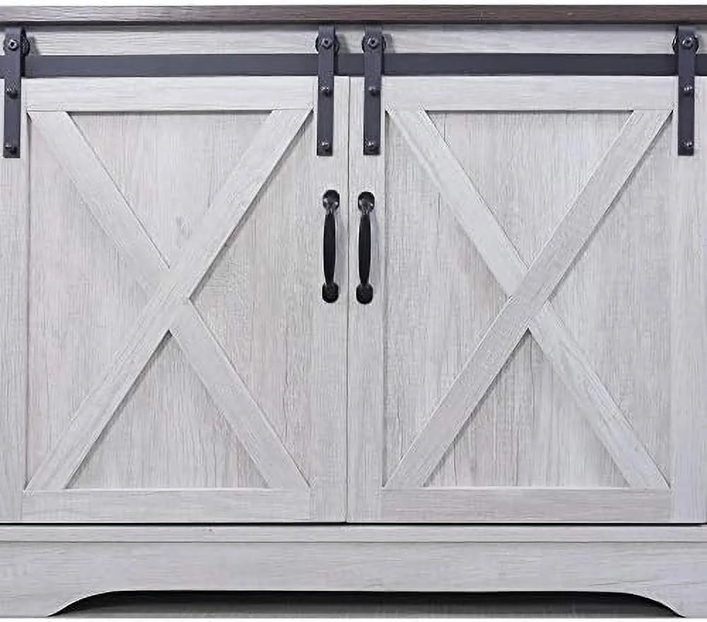 TV Stand Cabinet with Sliding Barn Doors and Adjustable Shelves C3721
