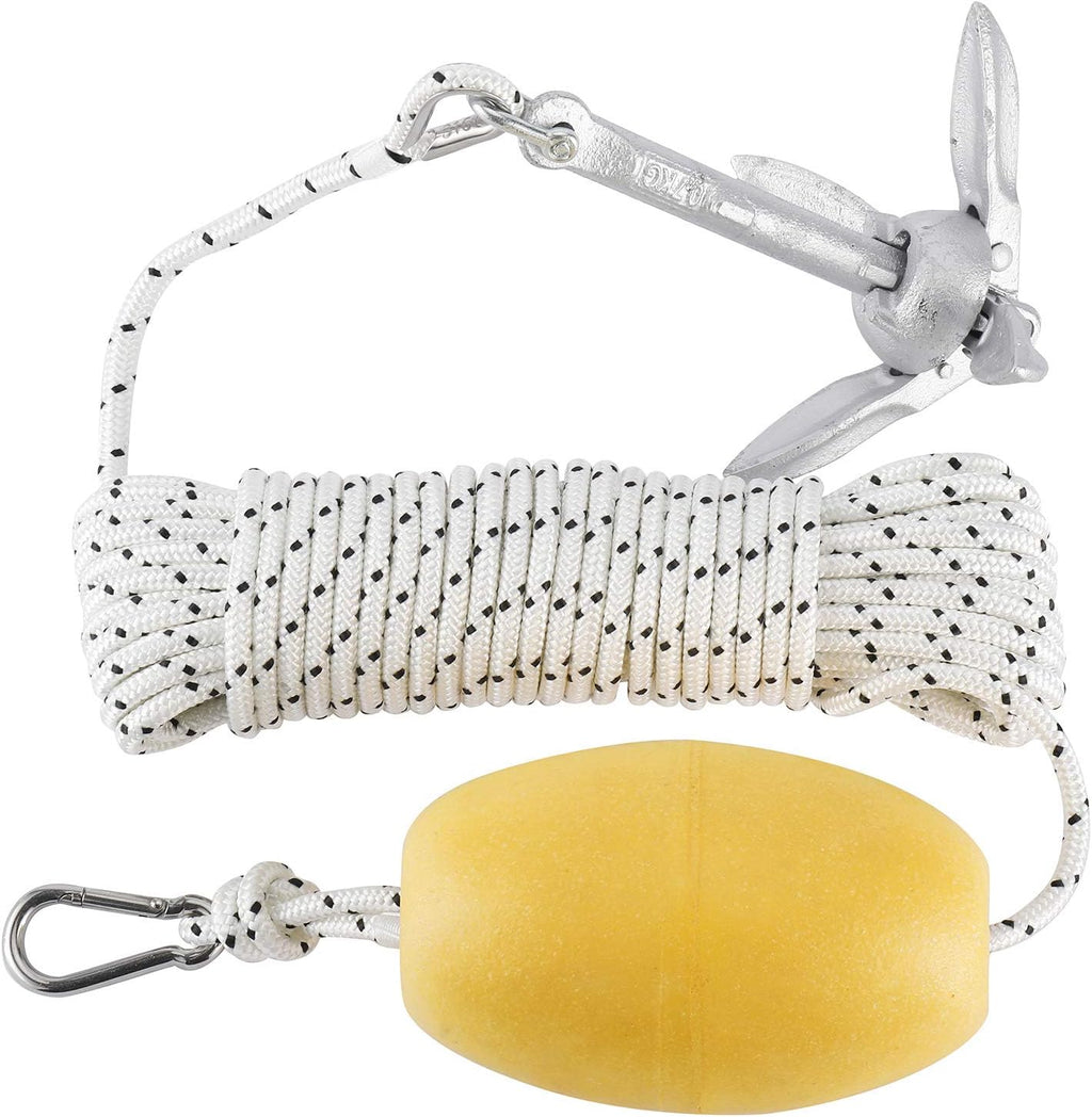 1.5lb Folding Anchor with Hooks, Buoy Ball and 50' Double Braid Nylon Rope, Pack of 2 N6566