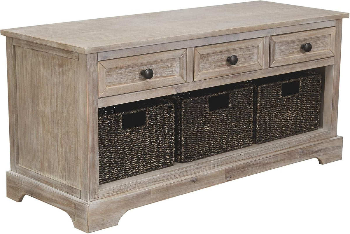 Beige Carved Wood Storage Bench with Hinge Top G516371