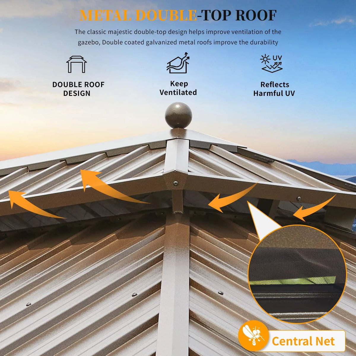 12 ft x 16 ft Brown Steel Hardtop Gazebo T69781