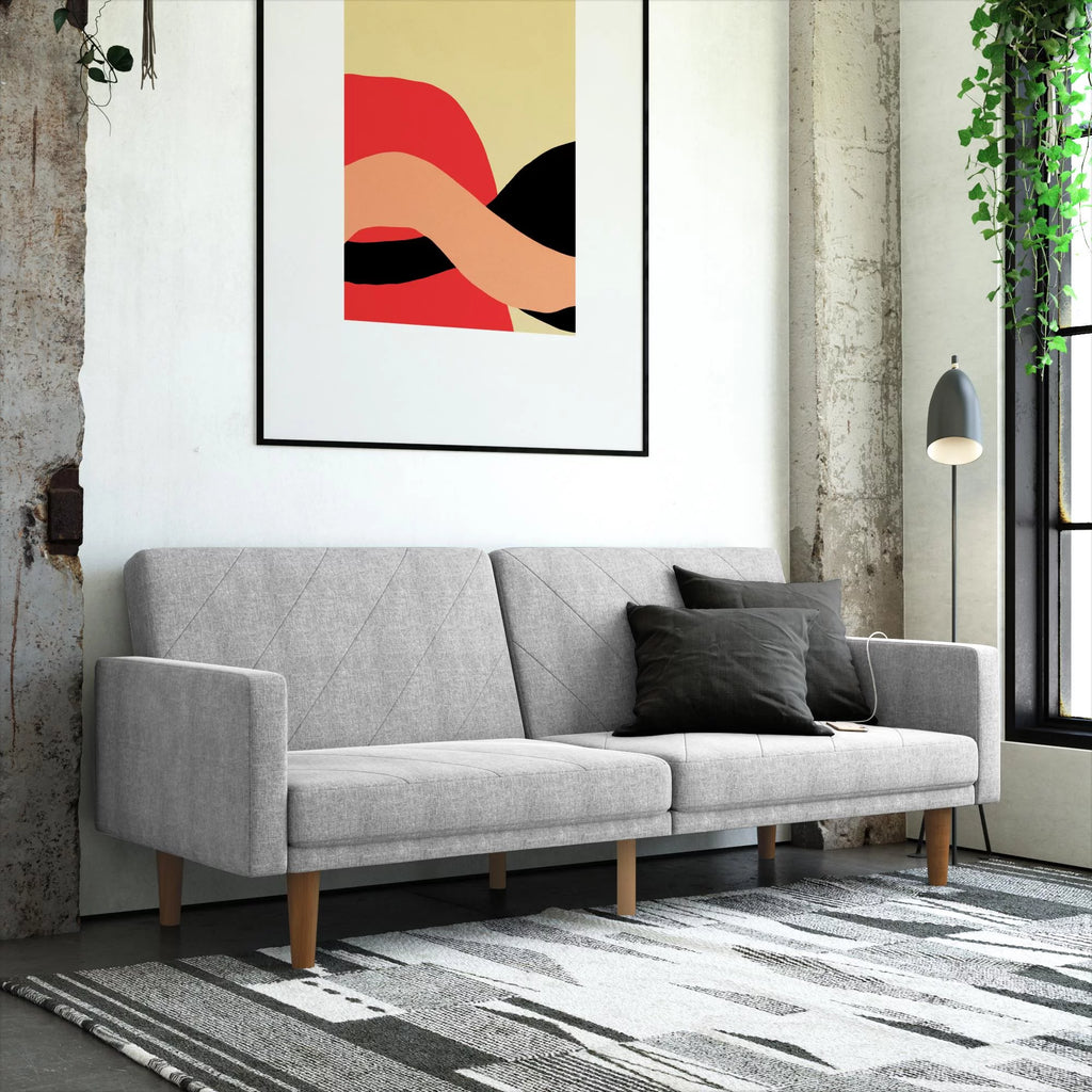 Light Gray Linen Convertible Sofa Bed with USB Port A406