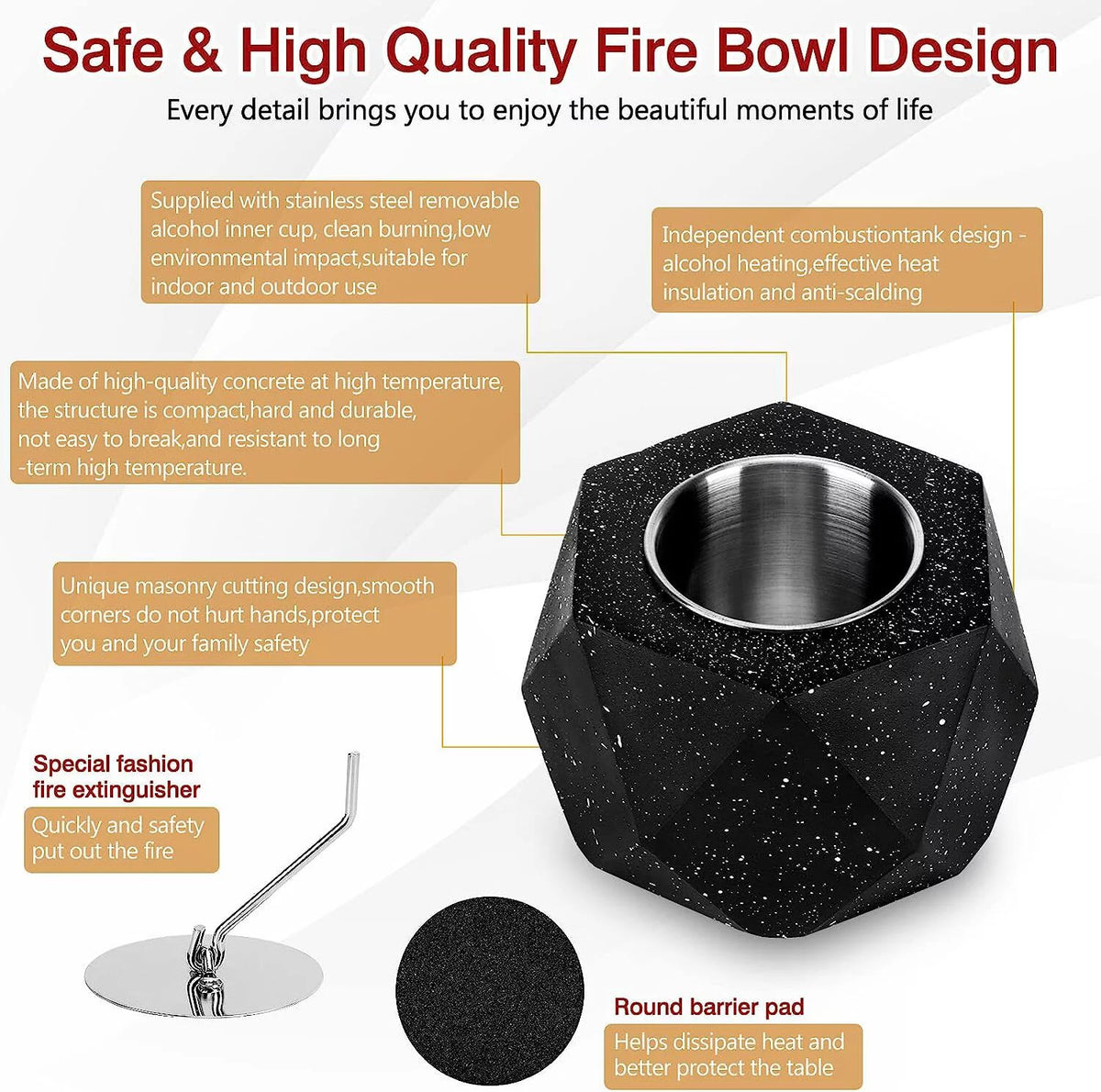 Concrete Tabletop Fire Pit Bowl Alcohol Burner V3287