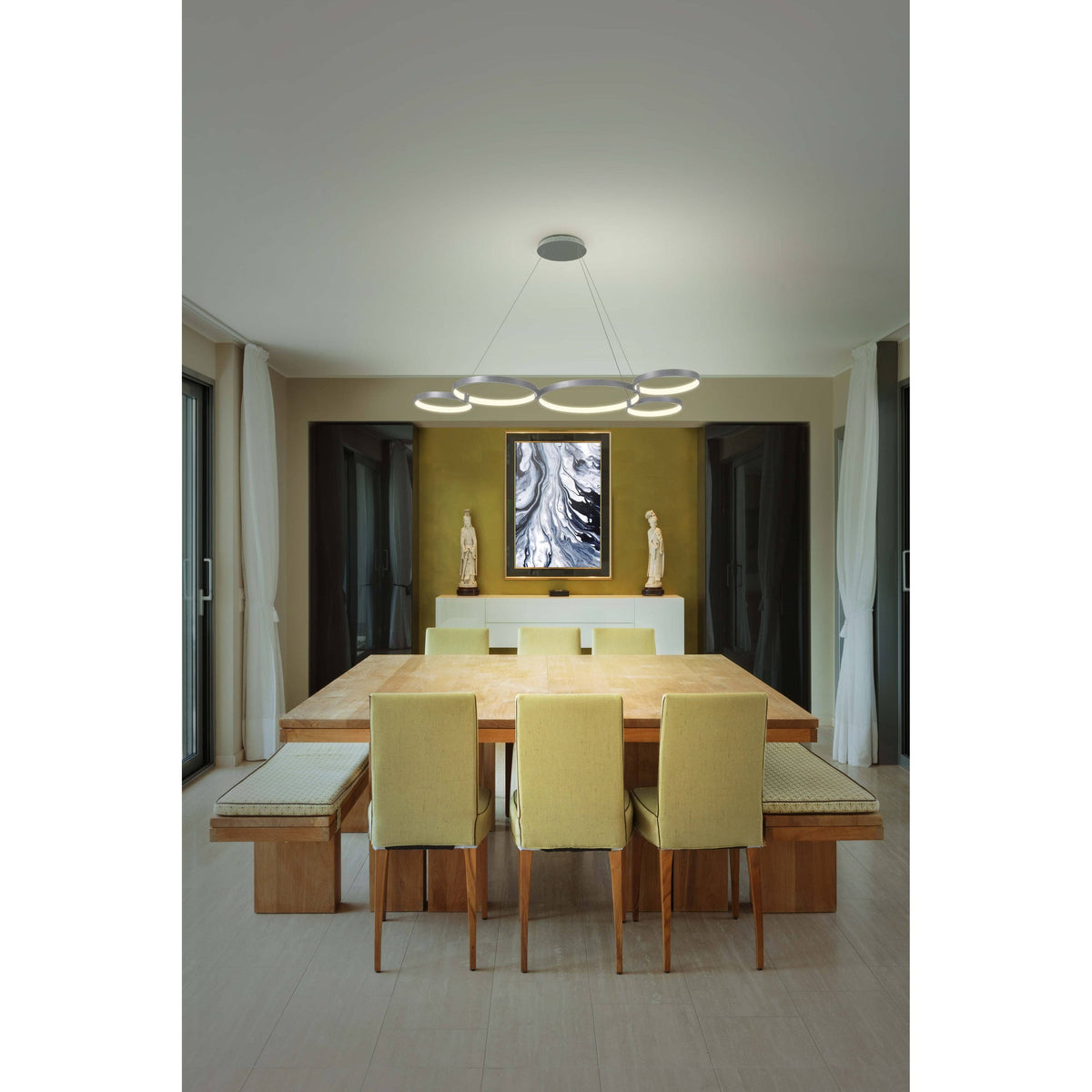 Silver 55x22 LED Adjustable Multi-Ring Chandelier G221