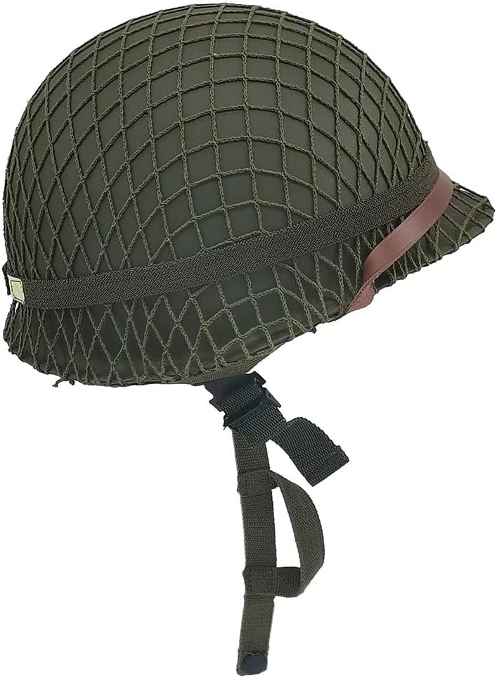 WW2 US Army M1 Helmet Metal Steel Shell Replica with Net Canvas Chin Strap Cat Eye Band K31239