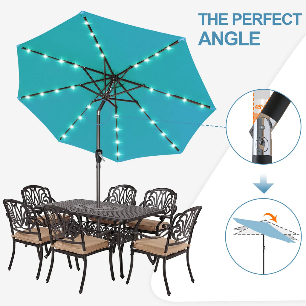 Turquoise Patio Solar Umbrella with Tilt and Crank G8785