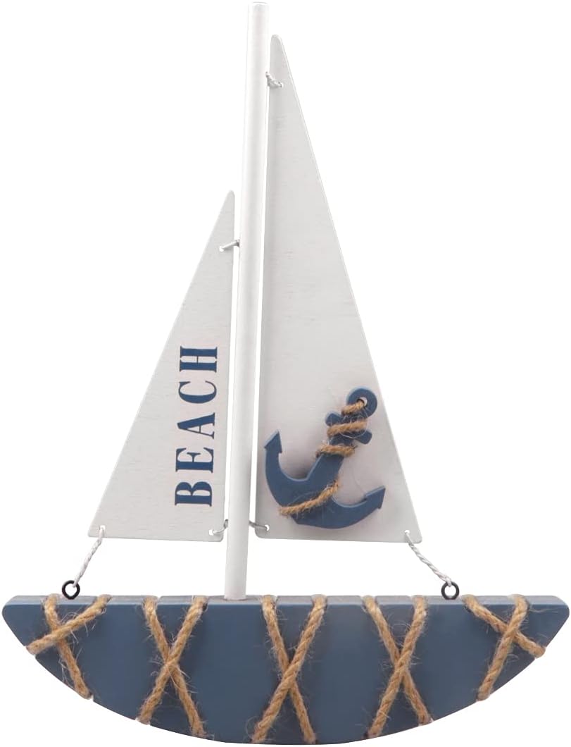 Wooden Sailboat Decoration (8.3 x 1.18 x 11 Inches) P2887