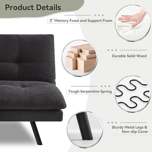 Faux Leather Memory Foam Convertible Futon Sofa Bed X671