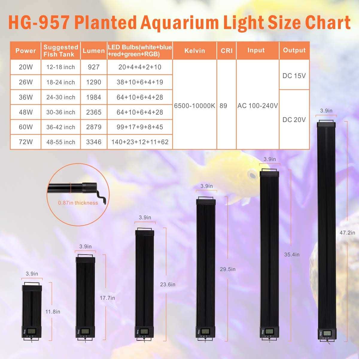 Aquarium LED Light Extendable 7 Colors Full Spectrum D1589