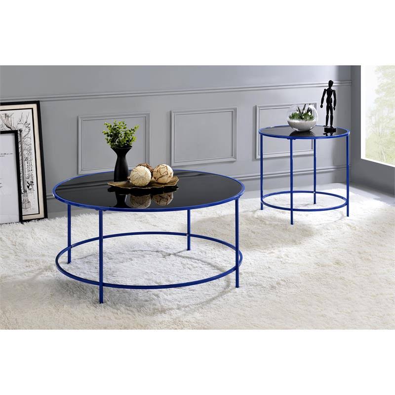 Blue Glass Top Side Table U69228