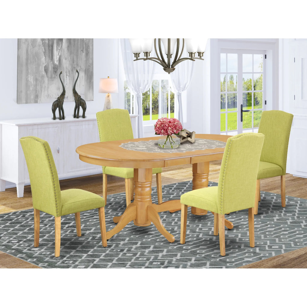 5 Pc Dining Room Set for 4 with Oak Leg and Linen Fabric A7740