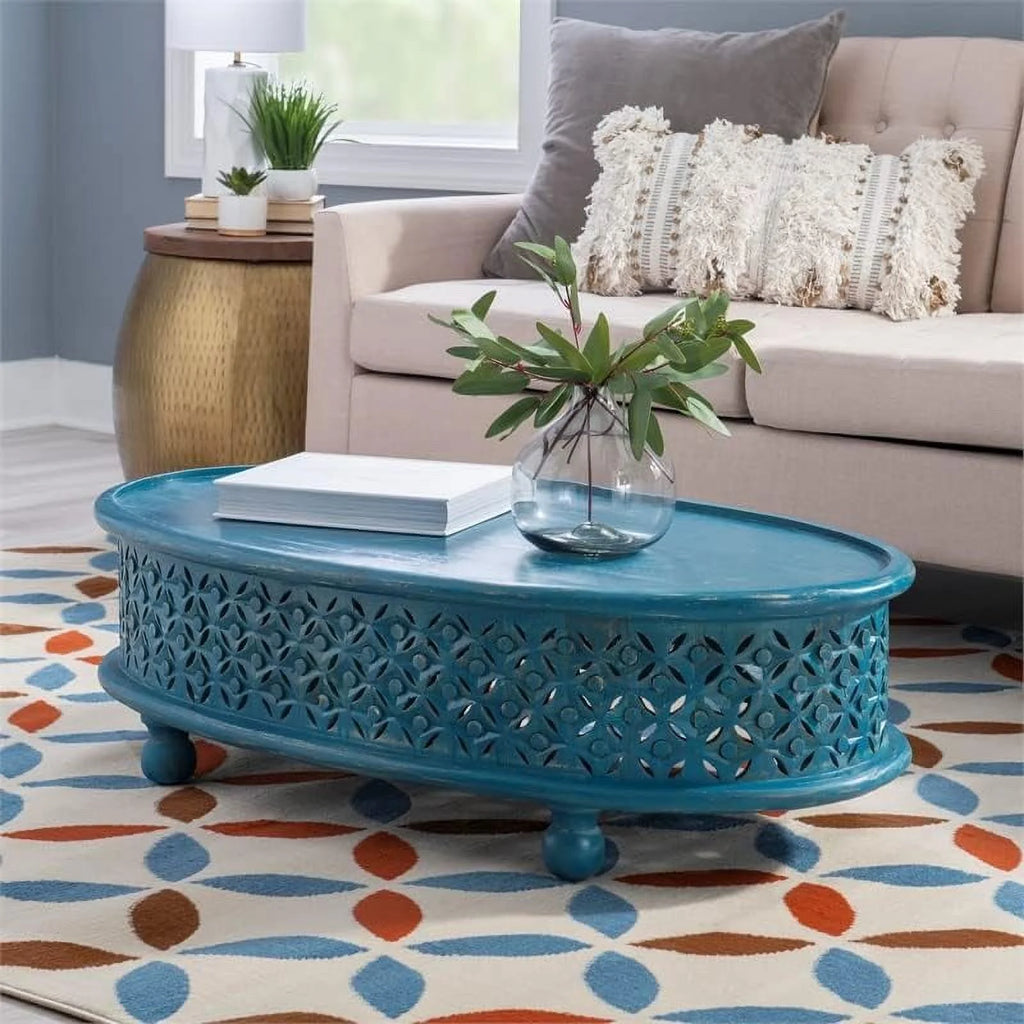 Blue Oval Wood Coffee Table G721