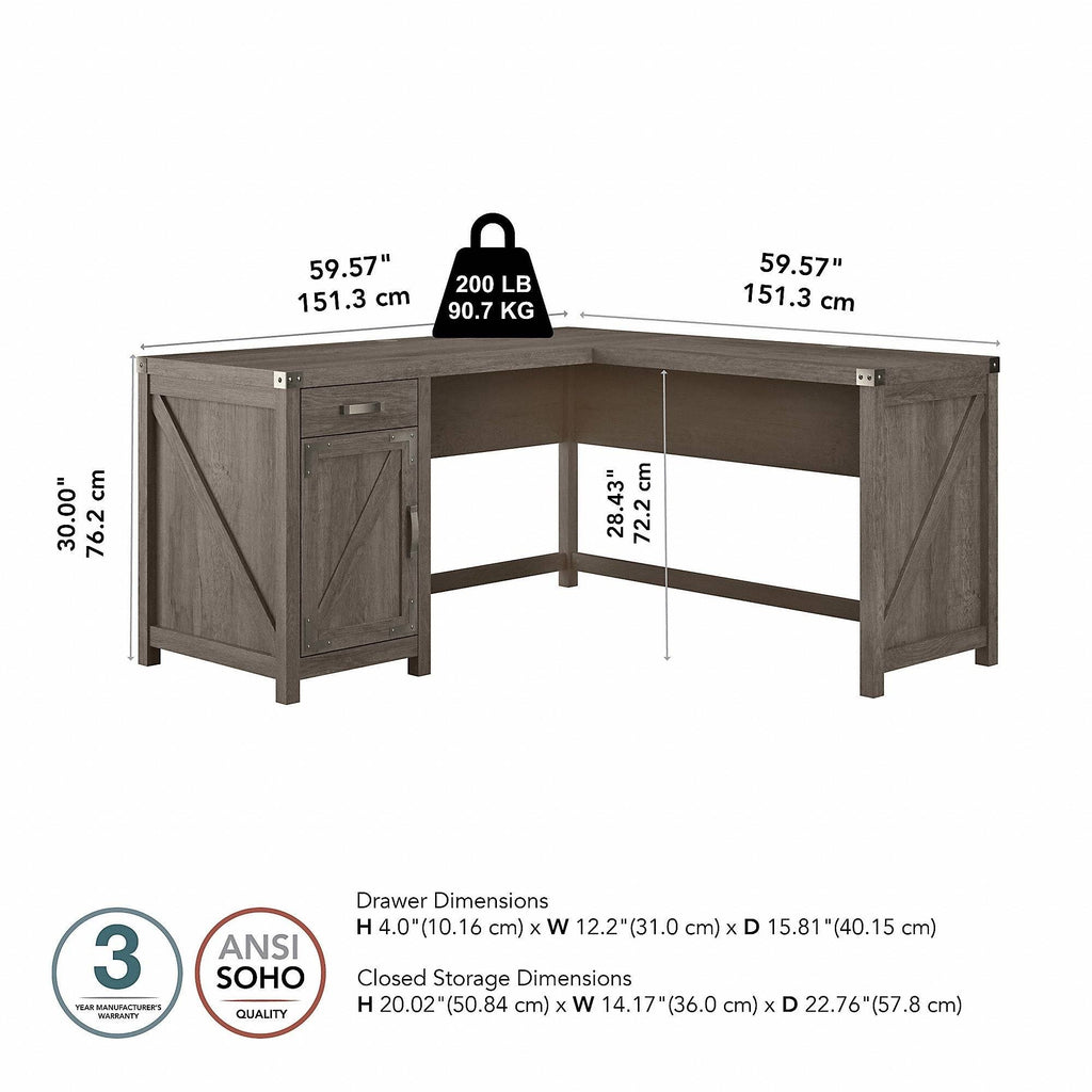 Reclaimed Pine L Shaped Desk with Drawer and Storage Cabinet S465