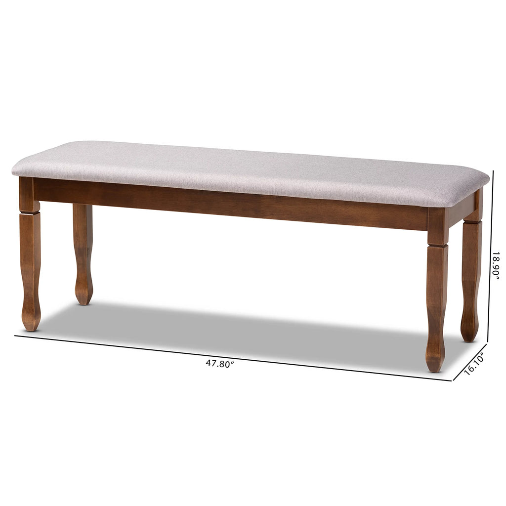 Grey Fabric Upholstered Walnut Brown Wood Dining Bench U8904