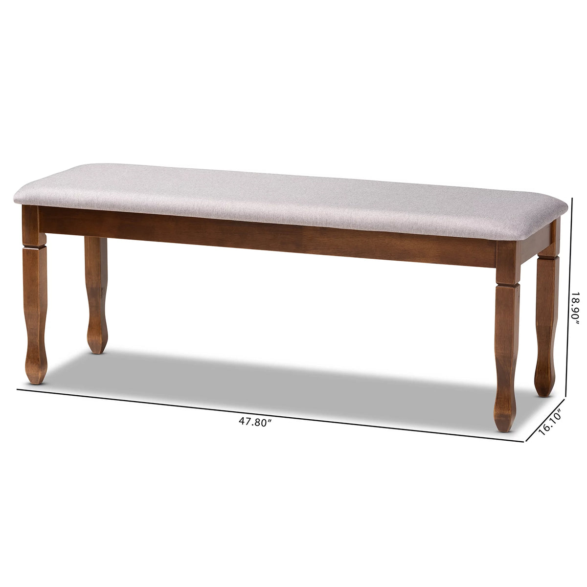 Grey Fabric Upholstered Walnut Brown Wood Dining Bench U8904