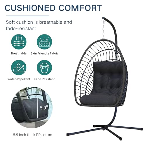 Hanging Egg Chair with Stand Foldable Rattan Wicker 350LBS Capacity E100