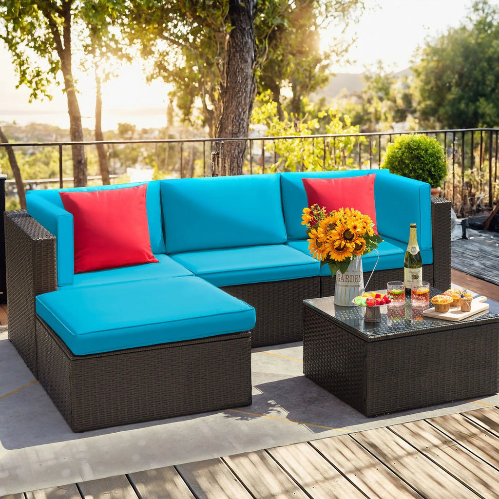 5 Pieces Outdoor Sectional Sofa with Tea Table and Ottoman Q27180