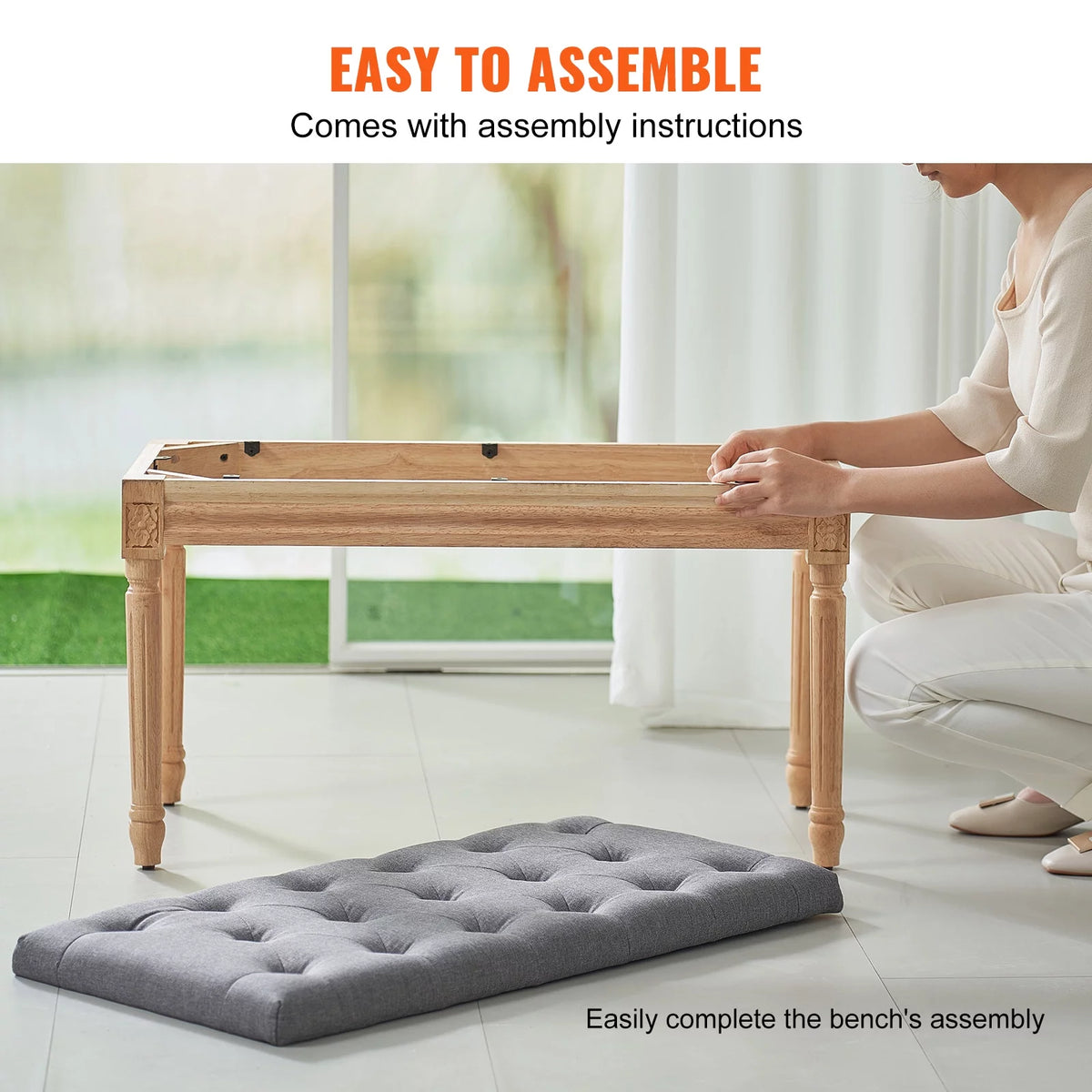 16" Upholstered Ottoman Bench Gray C888415