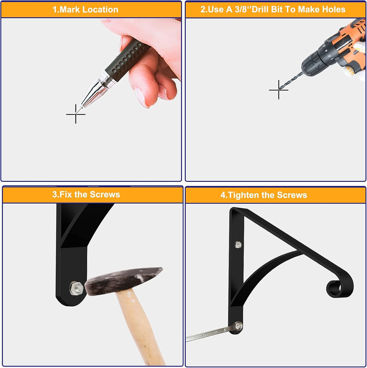 Black Metal Handrail for Outdoor Steps Stair Railing Kit L6760