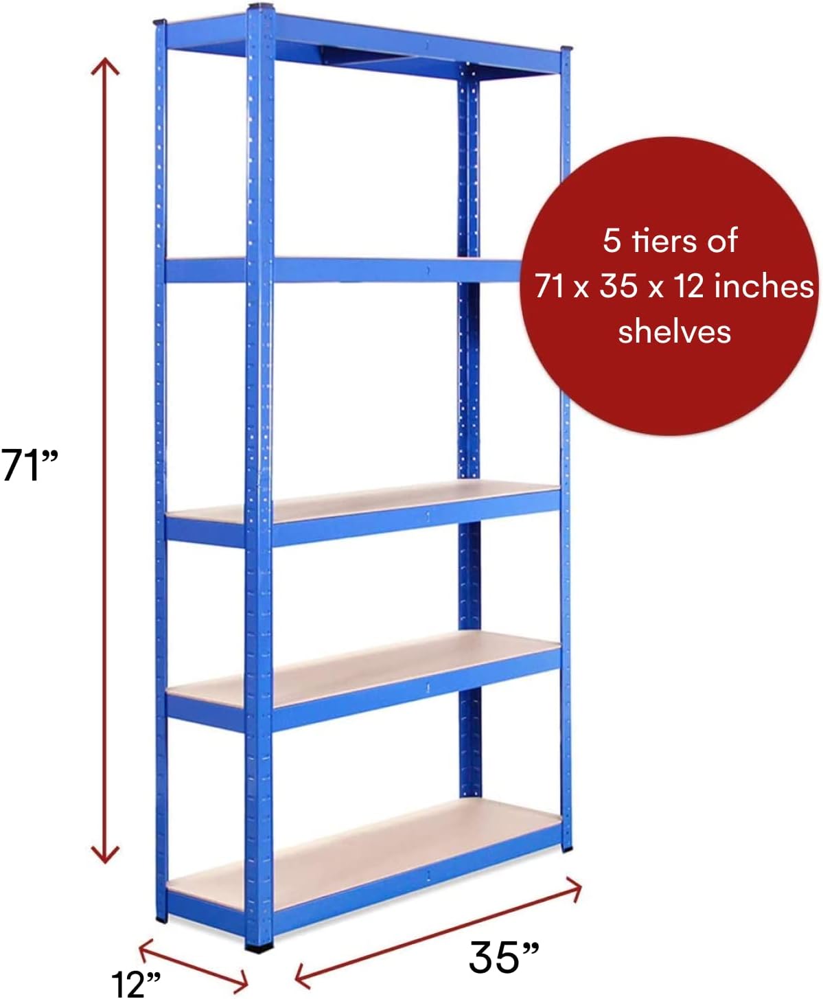 Heavy Duty Garage Shelving Units, 71" H x 35" L x 12" W, Blue V661
