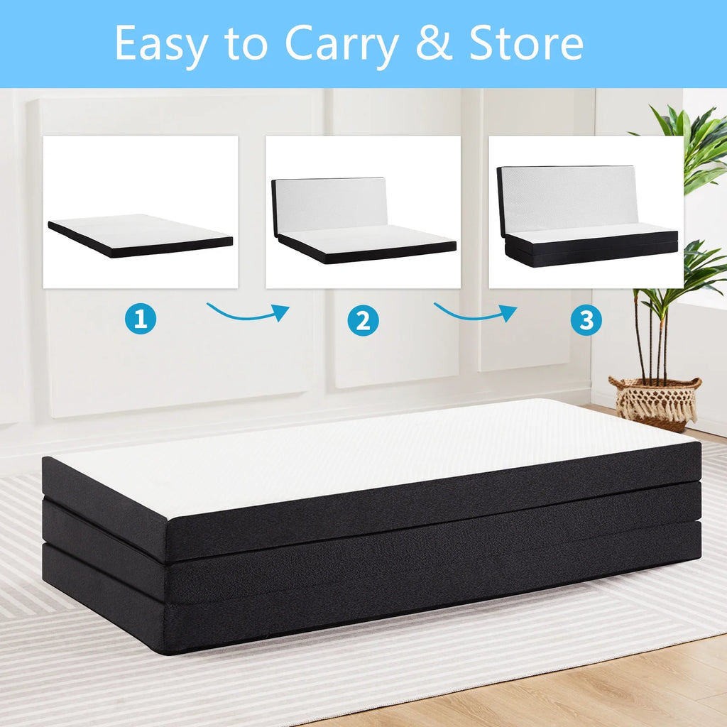 4 inches Tri-Fold Memory Foam Mattress with Cover N355