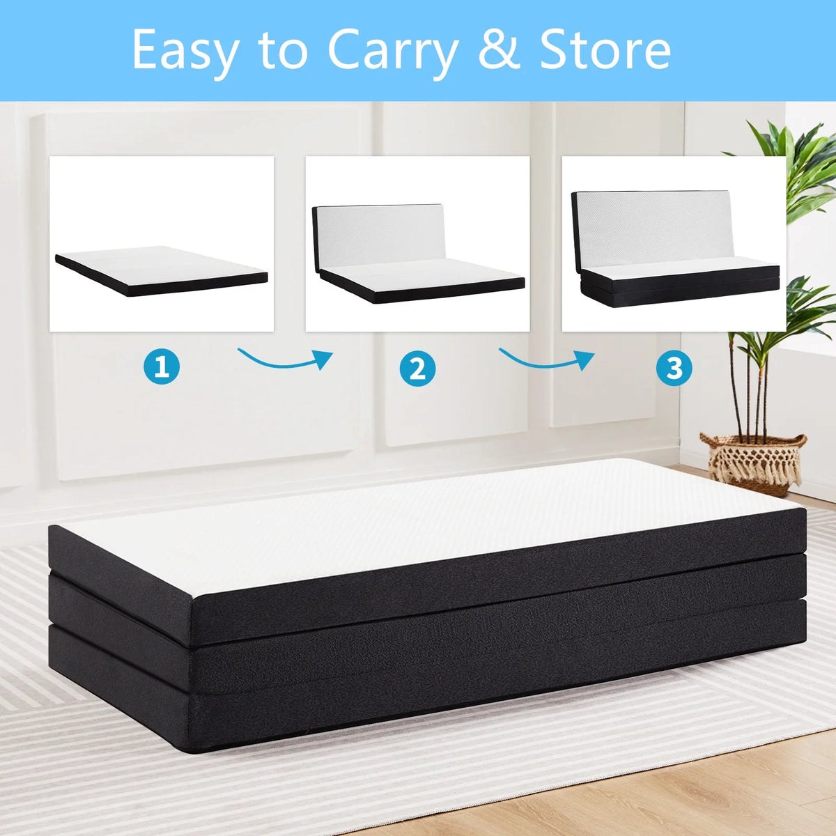 4 inches Tri-Fold Memory Foam Mattress with Cover N355