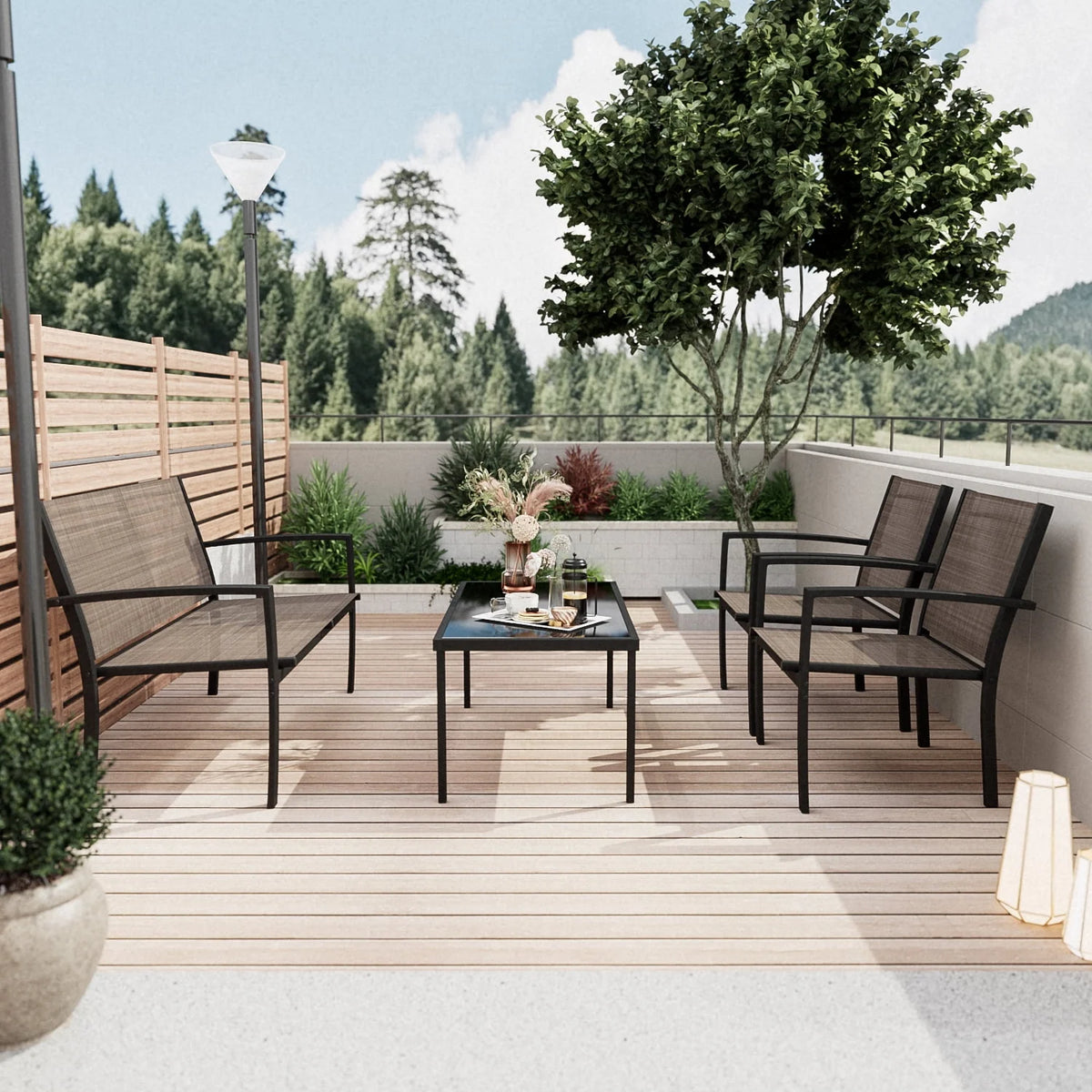 4 Pieces Textilene Steel Outdoor Furniture Set with Loveseat Tea Table T384914