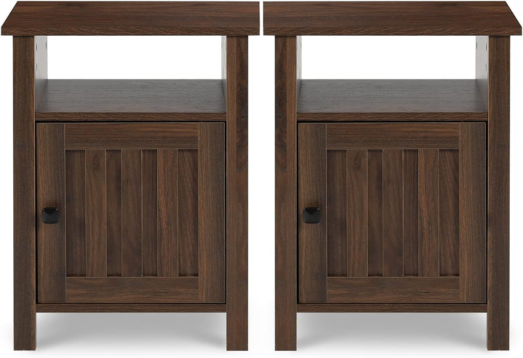 Set of 2 Wood Nightstand with Cabinet & Open Shelf O9553
