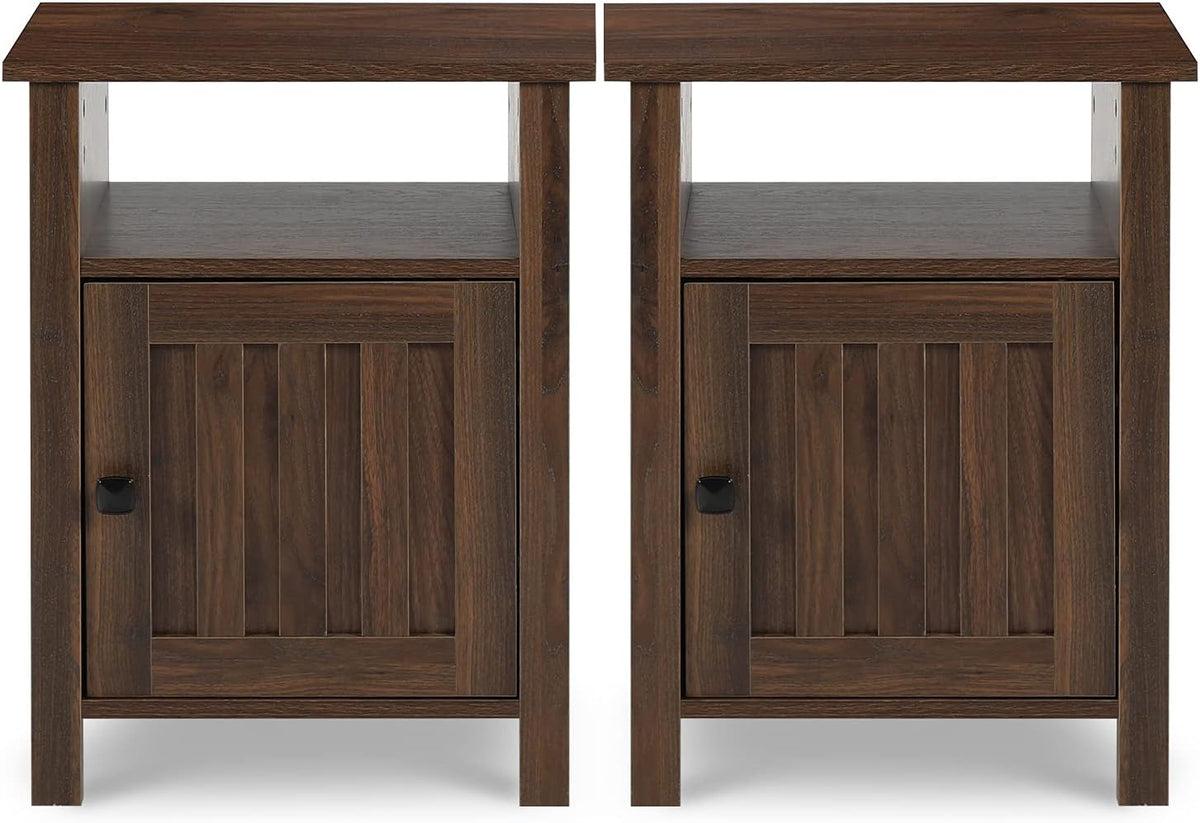 Set of 2 Wood Nightstand with Cabinet & Open Shelf O9553