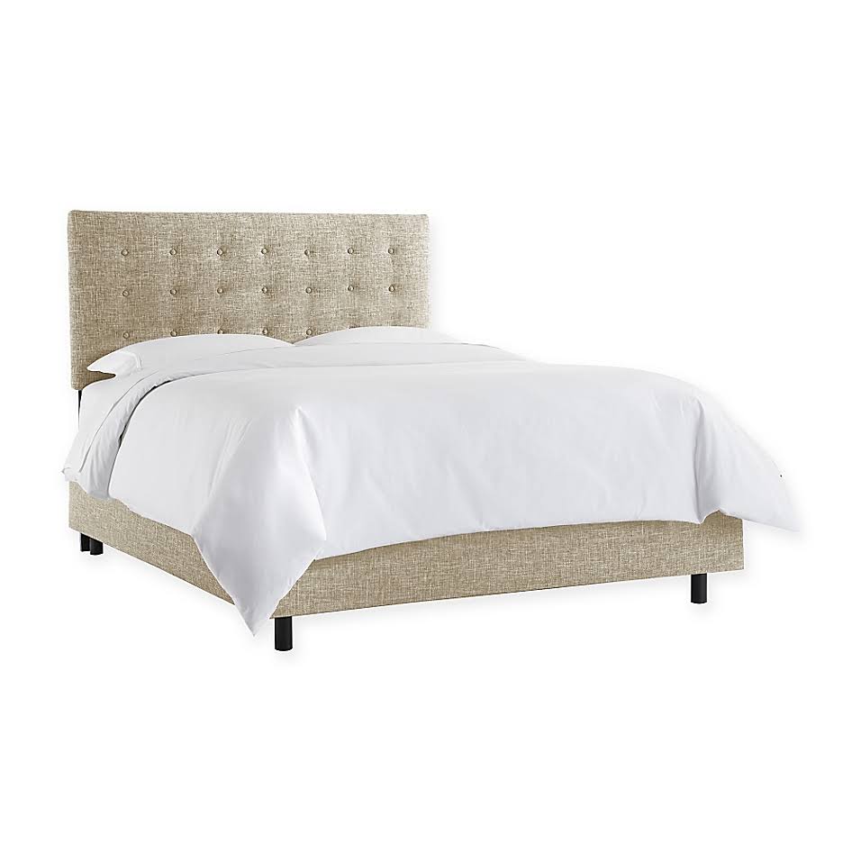 Beige Queen Button Bed in Linen Z737