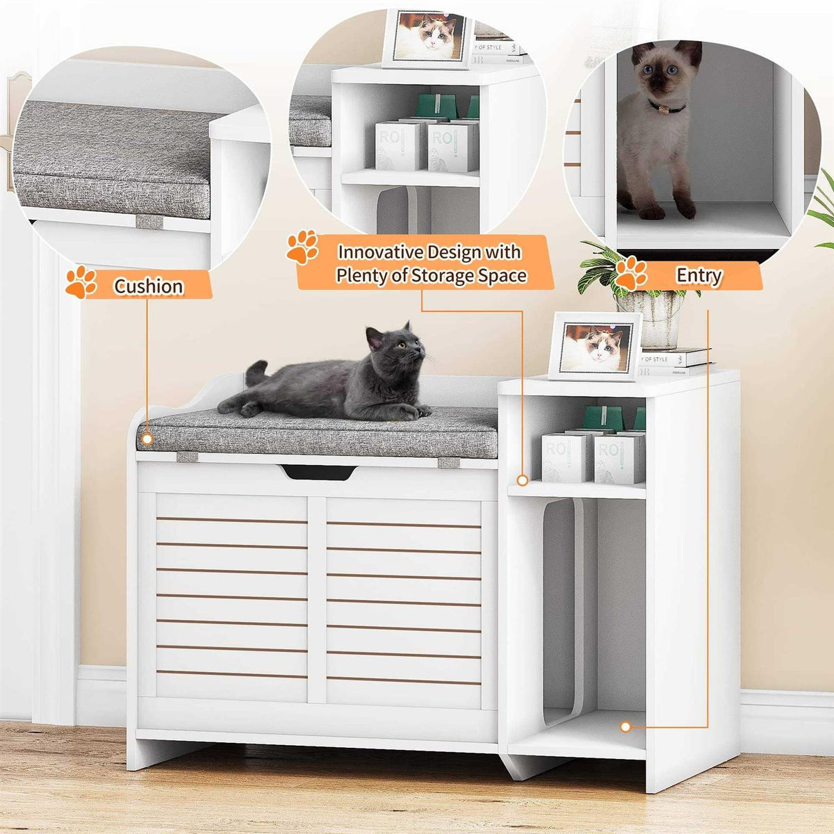 Litter Box Enclosure with Top Opening with Cushion Cat Litter Box Furniture R420