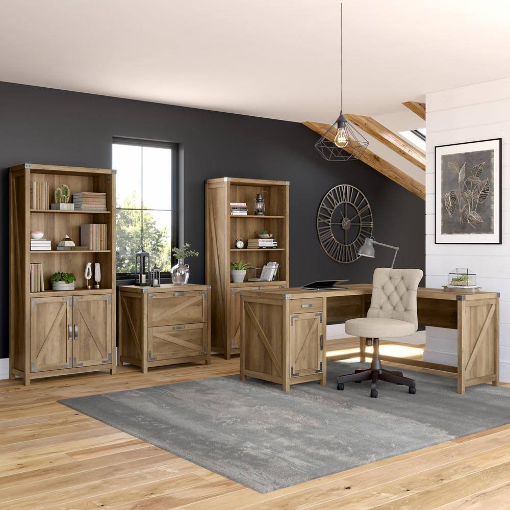 Reclaimed Pine L Shaped Desk with Drawer and Storage Cabinet S465