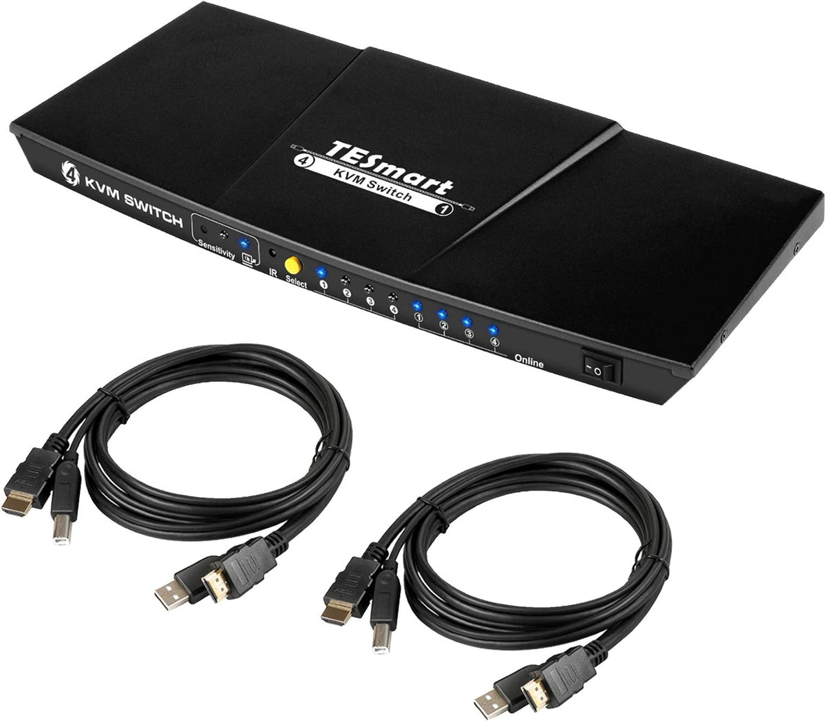 4K 4x1 KVM Switch HDMI 4 Ports with 2 Pcs 5ft KVM Cables W8792
