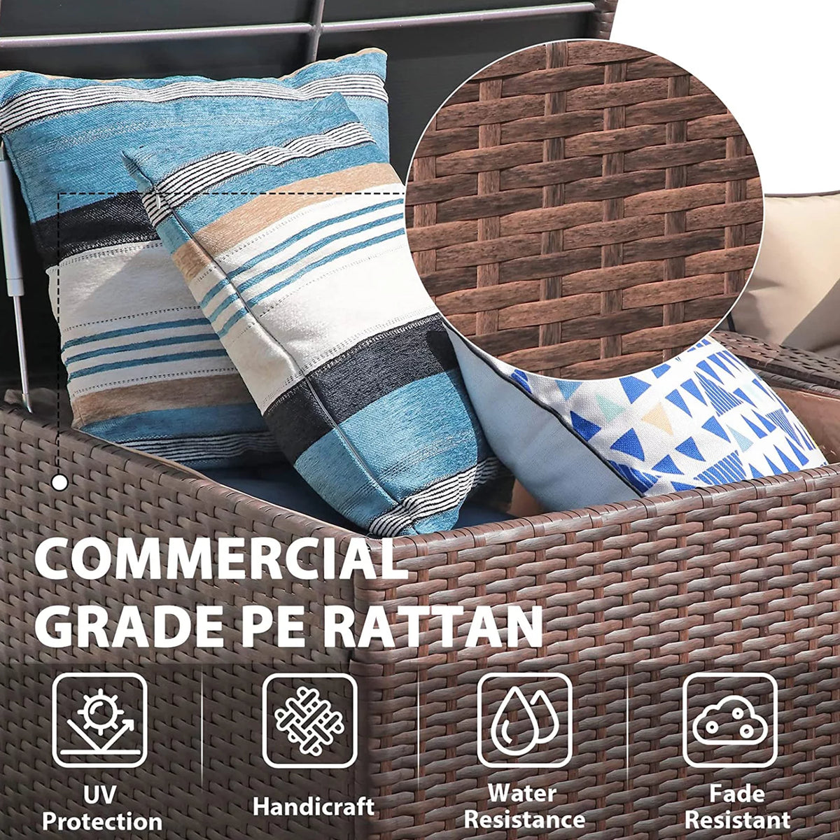 Brown Wicker Patio Sofa Set with Coffee Table V39744