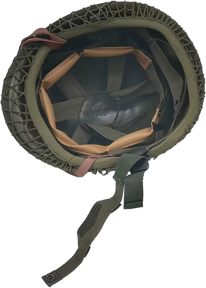 WW2 US Army M1 Helmet Metal Steel Shell Replica with Net Canvas Chin Strap Cat Eye Band K31239